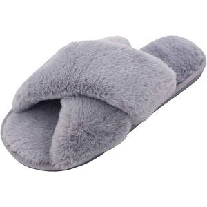 COPY - ASNY Fiona Women Cross Band Slippers Soft Plush Furry Cozy Open Toe Hous…